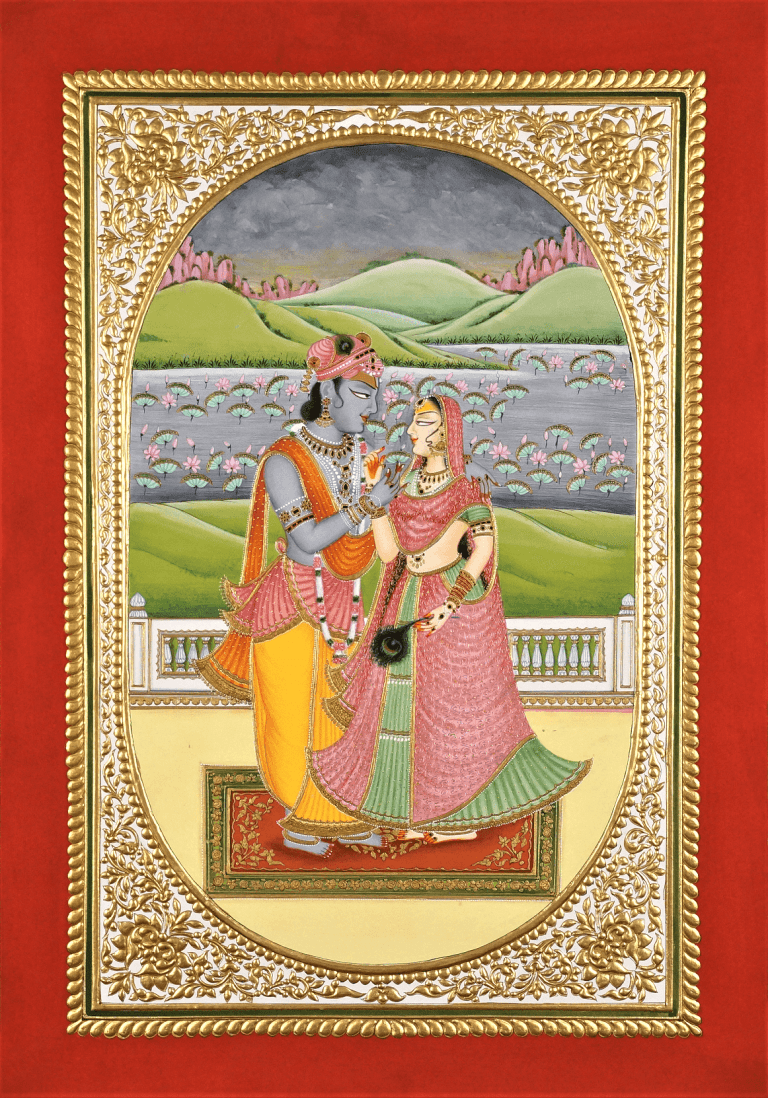 Radha Krishna Miniature Painting By Lal Singh Bhati